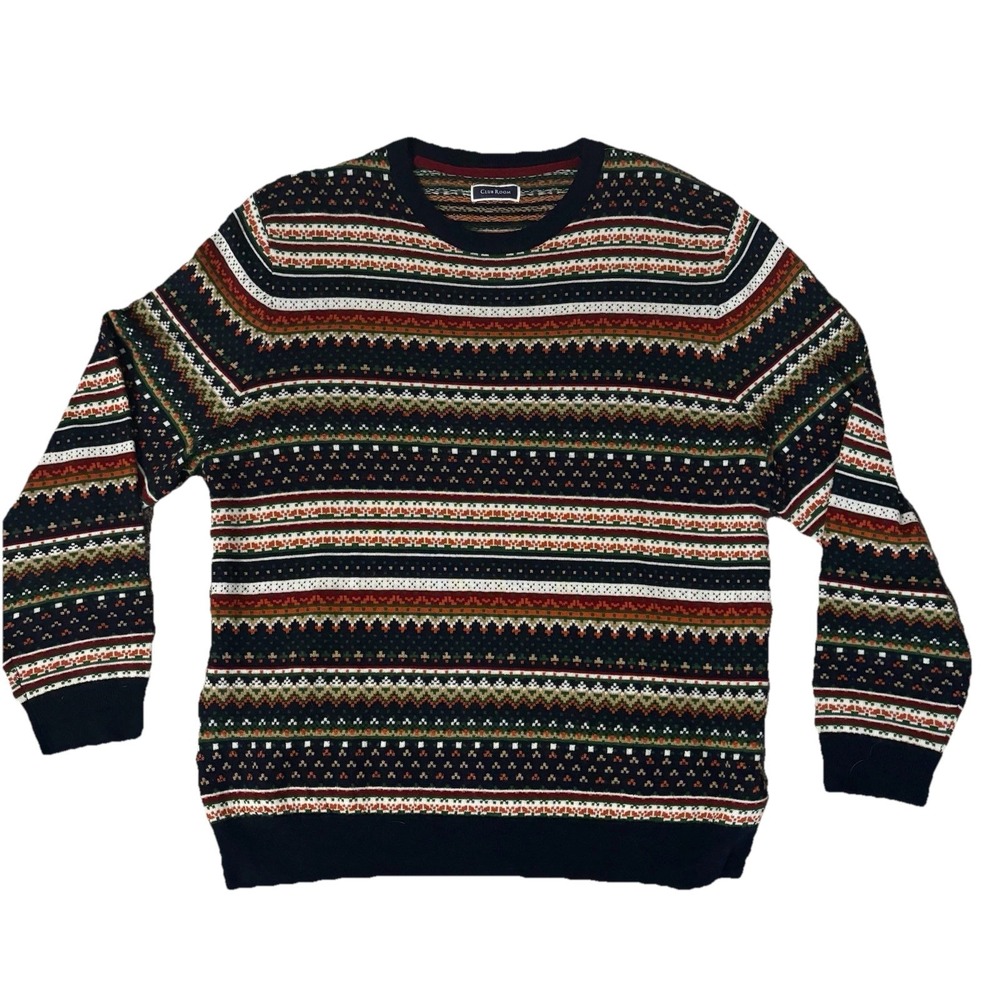 Club Room Women's Multicolor Fair Isle Merino Wool Christmas Holiday Sweater‎ L